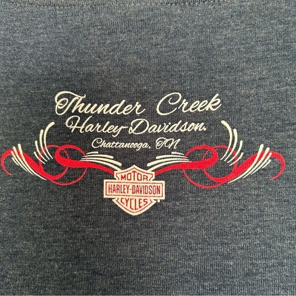 Harley-Davidson Chattanooga Small Long-Sleeve T-shirt Heather Blue, Red, Silver - Picture 6 of 8